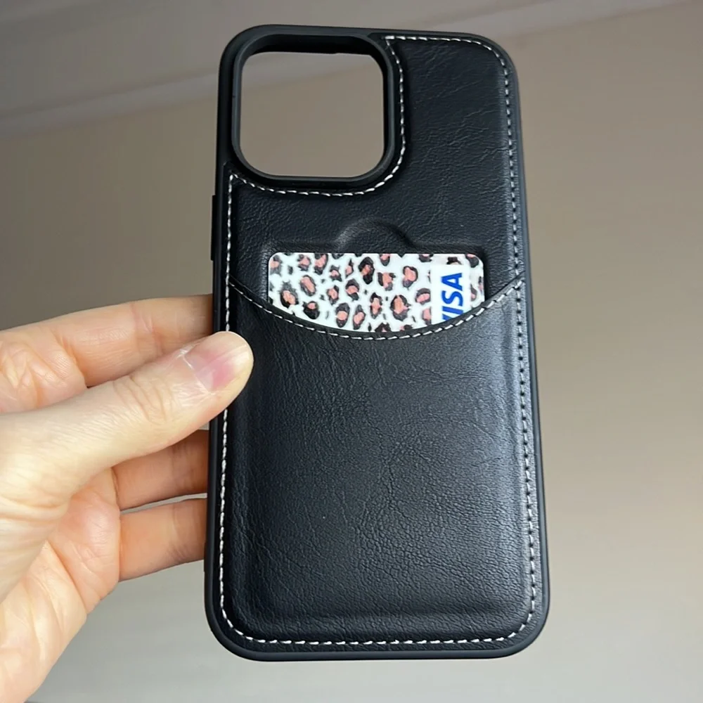 For iPhone 14 PLUS leather phone case with pocket holder with stitching cover